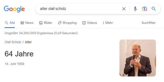 Google Direct Answer Alter Olaf Scholz