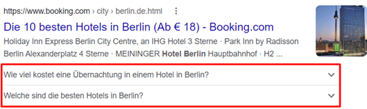 Rich Snippet von Booking.com (FAQ)