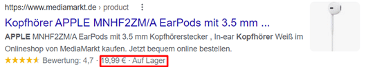 Rich Snippet von MediaMarkt (Preis)