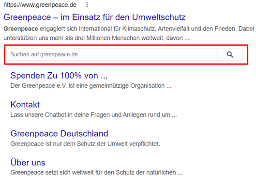 Rich Snippet von Greenpeace (Searchbox)