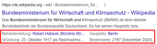 Rich Snippet von Wikipedia (Unternehmen)