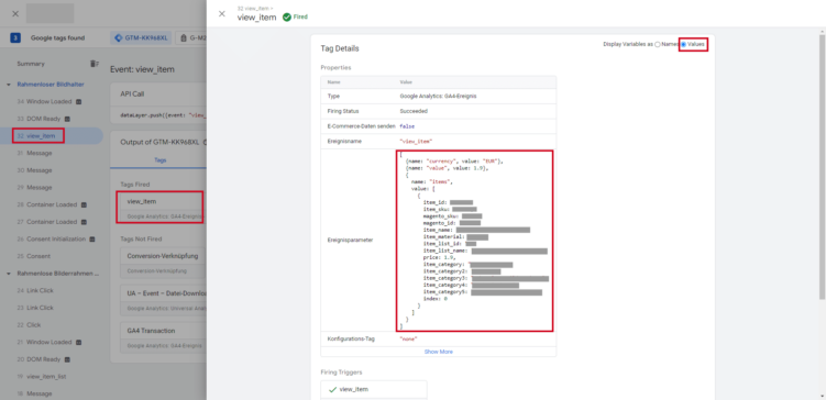 Google Tag Manager View Item Code Tag Details