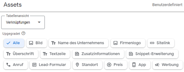 Assets bei Googel-Ads-Interface
