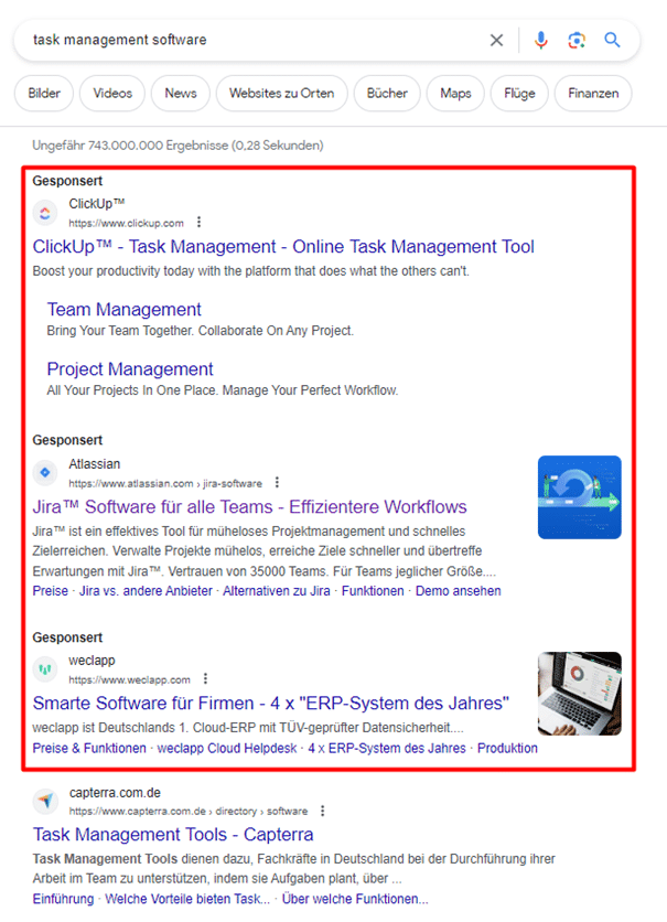 Google Ads zum Keyword Task Management Software