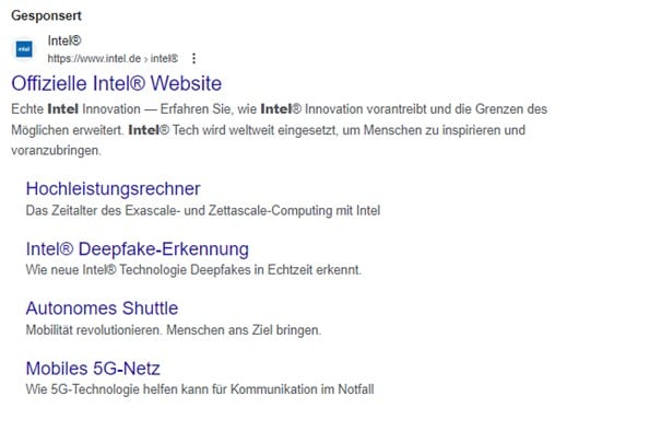 Beispiel für Textanzeige in Google.