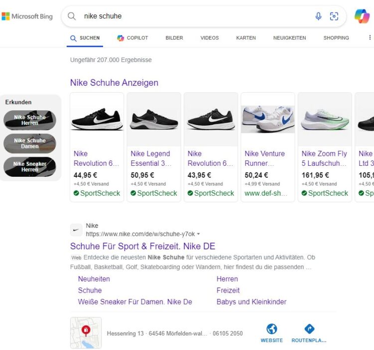 Screenshot Bing Shopping Anzeige