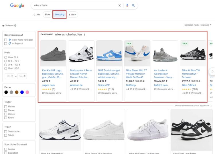 Screenshot Shopping Tab