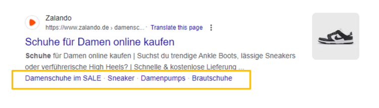 Screenshot: Google Ads-Anzeige inklusive Sitelinks 