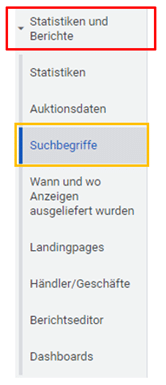 Menüübersicht bei einer Google Ads Kampagne