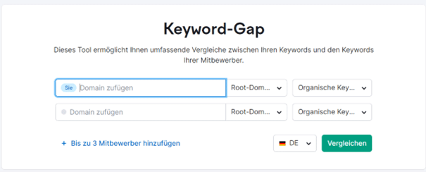 Screenshot des SemRush Keyword Gap Tool