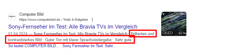 Anzeige von Produktdaten in den SERPs für die Domain computerbild.de