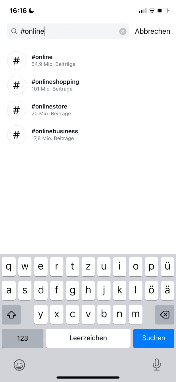 Das Bild zeigt, wie man Hashtags für Instagram-SEO finden kann.