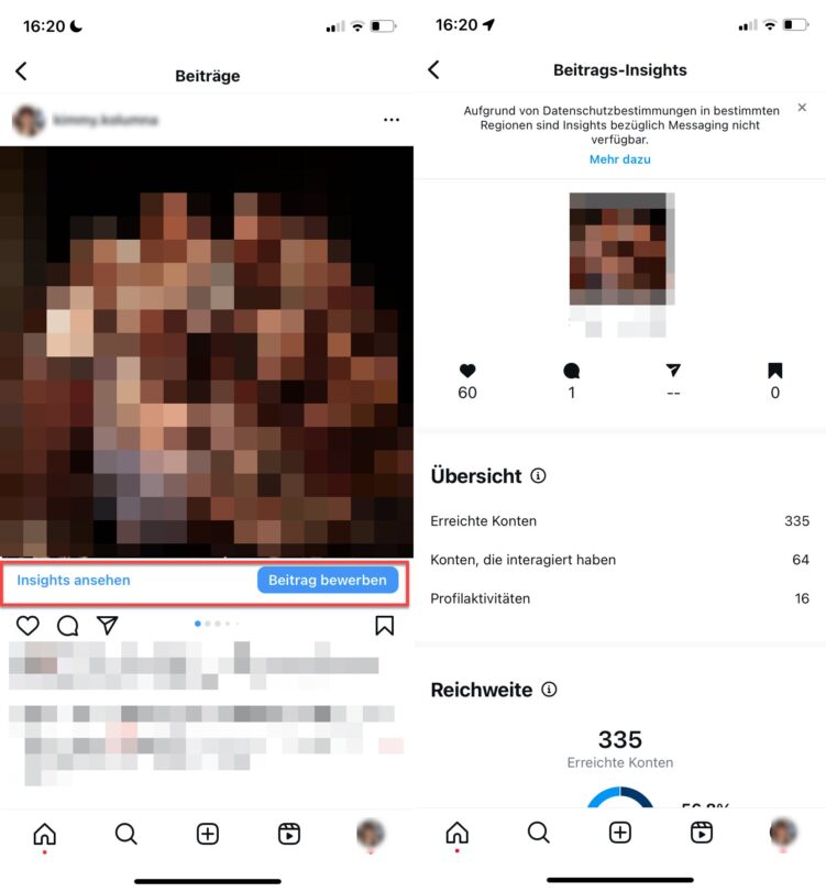 Das Bild zeigt, wie Instagram-SEO-Maßnahmen auf Inhalts-Ebene überprüfen kann.