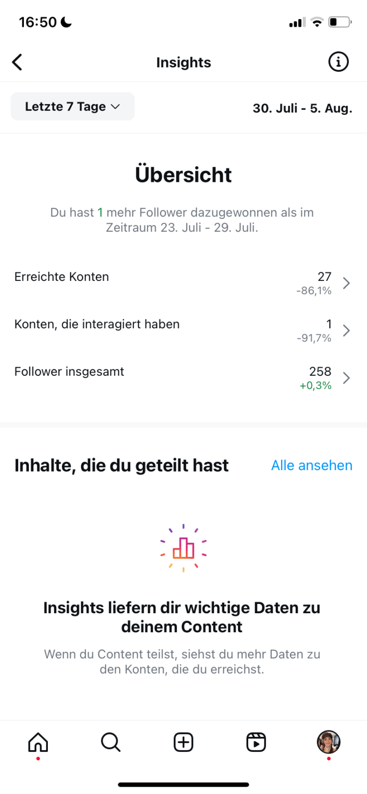 Das Bild zeigt, wie Instagram-SEO-Maßnahmen auf Konto-Ebene überprüfen kann.