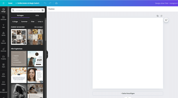 Screenshot des Grafik-Tools Canva